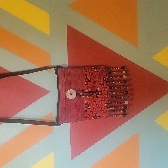 Bohemian Hemp Red Beaded Crossbody Bag From Thailand - Picture 2 of 7